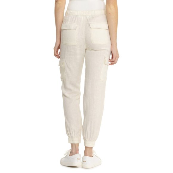 NEW Nicole Miller New York Cargo Pocket Joggers 100% Linen  254 2S1 - Picture 2 of 2